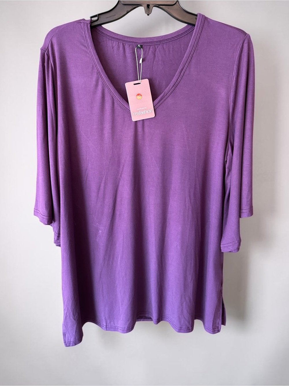 Relaxed V-Neck Long Sleeve Tee in Purple by